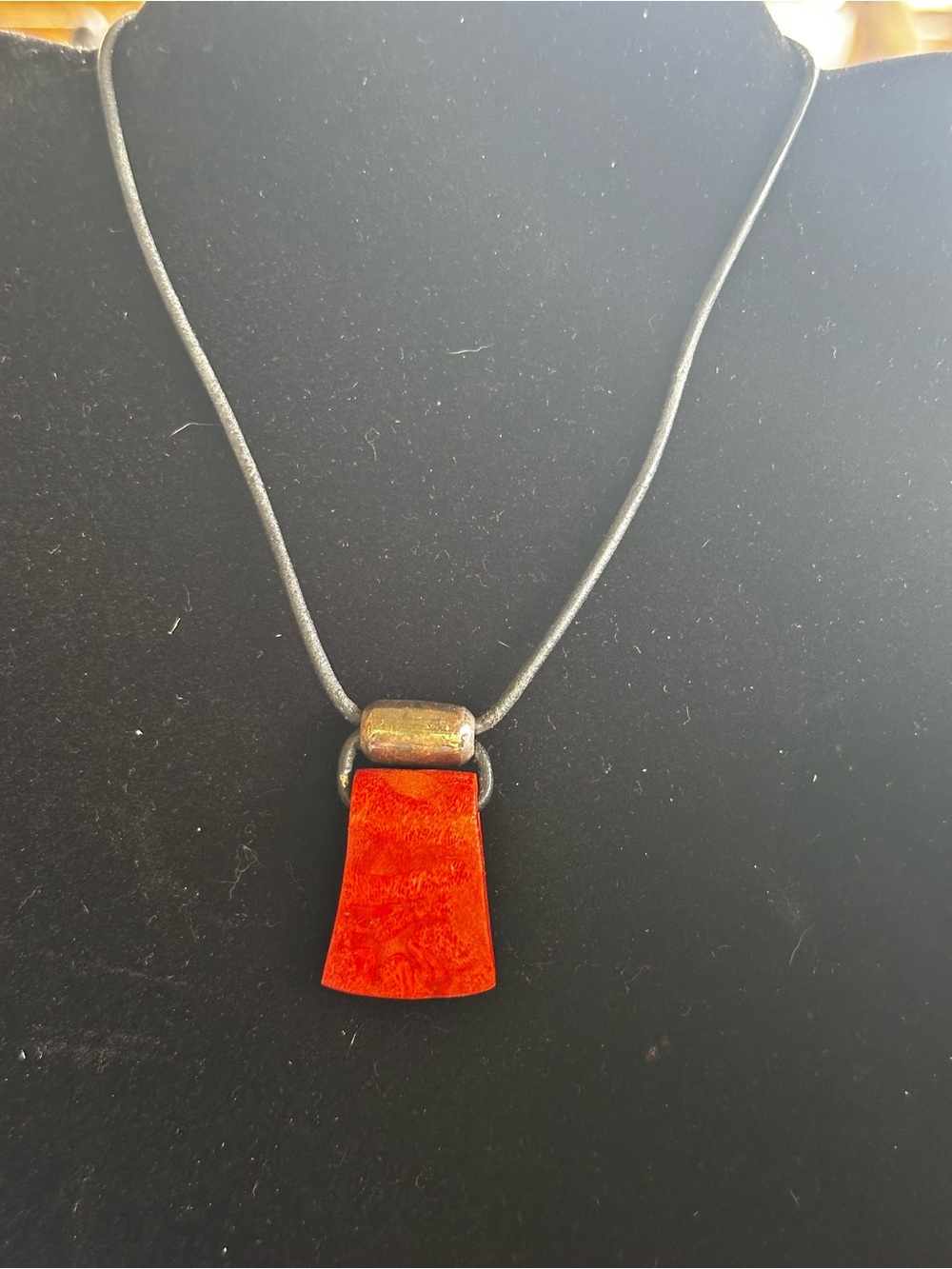 Silpada Orange-Red Pendant on Black Cord Necklace